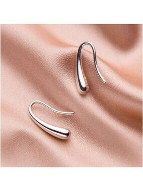 New Minimalist Teardrop Dangle Hook Earrings Sterling Silver 925 Stamped